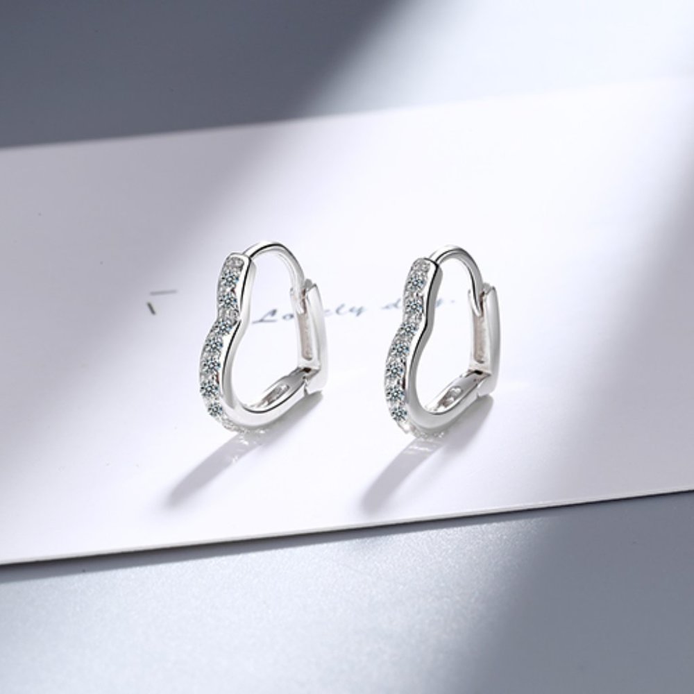 NEW Silver Lovely Love Heart Hoop Earrings - Picture 2 of 6